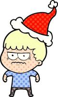 illustrazione in stile fumetto di un uomo infastidito che indossa il cappello di Babbo Natale vettore
