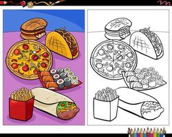 cartone animato cibo piatti e oggetti gruppo colorazione pagina vettore