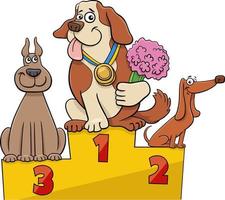 tre cartone animato cani su il podio a il cane mostrare vettore