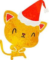 cartone animato retrò di natale del gatto kawaii vettore