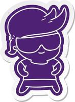 cartone animato etichetta kawaii ragazzo con occhiali da sole vettore