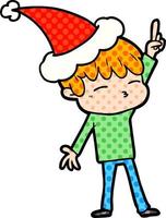 illustrazione in stile fumetto di un ragazzo curioso che indossa il cappello di Babbo Natale vettore