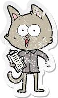 adesivo angosciato di un gatto divertente cartone animato che indossa camicia e cravatta vettore