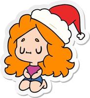adesivo natalizio cartone animato di ragazza kawaii vettore