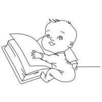 bambino lettura libro. linea arte illustrazione vettore