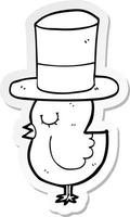 adesivo di un uccello cartone animato che indossa il cappello a cilindro vettore