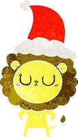 cartone animato retrò di un leone che indossa il cappello di Babbo Natale vettore