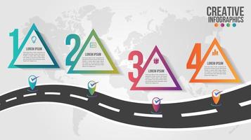 infografica mappa mondo con 4 passaggi di triangolo colorato vettore