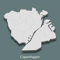 3d isometrico carta geografica di copenhagen è un' città di Danimarca vettore