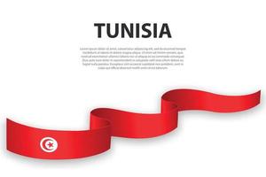 agitando nastro o bandiera con bandiera di tunisia vettore