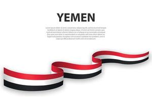 sventolando il nastro o lo striscione con la bandiera dello yemen vettore