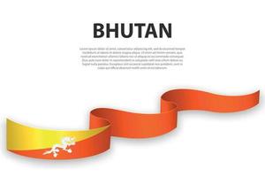 sventolando il nastro o lo striscione con la bandiera del bhutan vettore