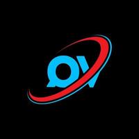 qv q v lettera logo design. iniziale lettera qv connesso cerchio maiuscolo monogramma logo rosso e blu. qv logo, q v design. qv, q v vettore
