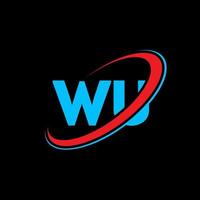 wu w u lettera logo design. iniziale lettera wu connesso cerchio maiuscolo monogramma logo rosso e blu. wu logo, w u design. wu, w u vettore