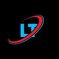 lt l t lettera logo design. iniziale lettera lt connesso cerchio maiuscolo monogramma logo rosso e blu. lt logo, l t design. lt, l t vettore