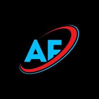 af un' f lettera logo design. iniziale lettera af connesso cerchio maiuscolo monogramma logo rosso e blu. af logo, un' f design. af, un' f vettore