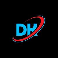 dk d K lettera logo design. iniziale lettera dk connesso cerchio maiuscolo monogramma logo rosso e blu. dk logo, d K design. dk, d K vettore