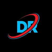 dr d r lettera logo design. iniziale lettera dr connesso cerchio maiuscolo monogramma logo rosso e blu. dr logo, d r design. dott, d r vettore