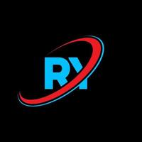 ry logo. ry design. blu e rosso ry lettera. ry lettera logo design. iniziale lettera ry connesso cerchio maiuscolo monogramma logo. vettore