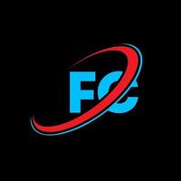 fc f c lettera logo design. iniziale lettera fc connesso cerchio maiuscolo monogramma logo rosso e blu. fc logo, f c design. fc, f c vettore