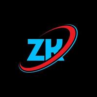 zk z K lettera logo design. iniziale lettera zk connesso cerchio maiuscolo monogramma logo rosso e blu. zk logo, z K design. zk, z K vettore