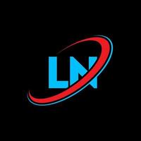 ln l n lettera logo design. iniziale lettera ln connesso cerchio maiuscolo monogramma logo rosso e blu. ln logo, l n design. ln, l n vettore