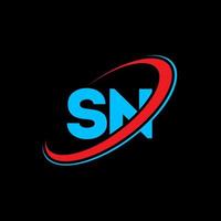 sn logo. sn design. blu e rosso sn lettera. sn lettera logo design. iniziale lettera sn connesso cerchio maiuscolo monogramma logo. vettore
