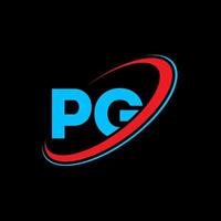 pg logo. pg design. blu e rosso pg lettera. pg lettera logo design. iniziale lettera pg connesso cerchio maiuscolo monogramma logo. vettore