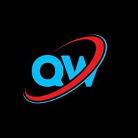 qw q w lettera logo design. iniziale lettera qw connesso cerchio maiuscolo monogramma logo rosso e blu. qw logo, q w design. qw, q w vettore