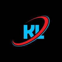 kl K l lettera logo design. iniziale lettera kl connesso cerchio maiuscolo monogramma logo rosso e blu. kl logo, K l design. kl, K l vettore