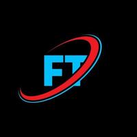 ft f t lettera logo design. iniziale lettera ft connesso cerchio maiuscolo monogramma logo rosso e blu. ft logo, f t design. piedi, f t vettore