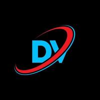 dv d v lettera logo design. iniziale lettera dv connesso cerchio maiuscolo monogramma logo rosso e blu. dv logo, d v design. dv, d v vettore