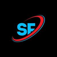 sf S f lettera logo design. iniziale lettera sf connesso cerchio maiuscolo monogramma logo rosso e blu. sf logo, S f design. sf, S f vettore
