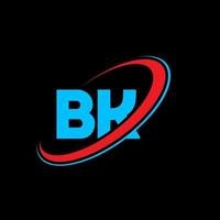 bk B K lettera logo design. iniziale lettera bk connesso cerchio maiuscolo monogramma logo rosso e blu. bk logo, B K design. bk, B K vettore