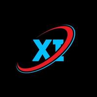 xi X io lettera logo design. iniziale lettera xi connesso cerchio maiuscolo monogramma logo rosso e blu. xi logo, X io design. xi, X io vettore