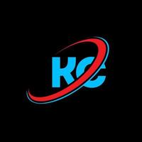 kc K c lettera logo design. iniziale lettera kc connesso cerchio maiuscolo monogramma logo rosso e blu. kc logo, K c design. kc, K c vettore