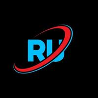 ru r u lettera logo design. iniziale lettera ru connesso cerchio maiuscolo monogramma logo rosso e blu. ru logo, r u design. ru, r u vettore