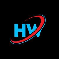 hw h w lettera logo design. iniziale lettera hw connesso cerchio maiuscolo monogramma logo rosso e blu. hw logo, h w design. hw, h w vettore