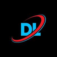 dl d l lettera logo design. iniziale lettera dl connesso cerchio maiuscolo monogramma logo rosso e blu. dl logo, d l design. dl, d l vettore