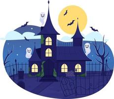 frequentato Casa 2d vettore isolato illustrazione. Halloween decorazione piatto oggetti su cartone animato sfondo. spaventoso vacanza celebrazione colorato modificabile scena per mobile, sito web, presentazione