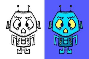 illustrazione robot carino mano disegnato cartone animato Vintage ▾ stile vettore