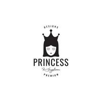 viso ragazza Principessa con corona logo design vettore