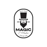 barbuto uomo con Magia cappello Vintage ▾ logo design vettore