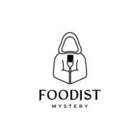 misterioso uomo con forchetta cibo logo design vettore