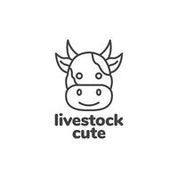 carino cartone animato viso mucca logo design vettore