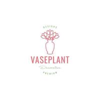 Linee minimalista pianta fiore con decorativo vaso logo design vettore