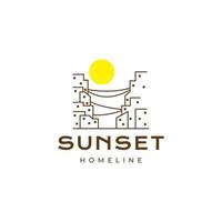 cittadina casa minimo con tramonto logo design vettore