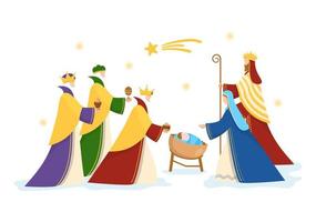 contento Epifania giorno modello mano disegnato cartone animato piatto illustrazione cristiano Festival per fede su il divinità di Gesù da il suo In arrivo per il mondo vettore