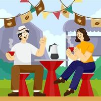 un' uomo e donna godendo caffè a il Festival vettore
