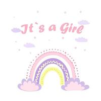 Genere festa illustrazione. cartolina per un' ragazza. figli maschi compleanno.rosa elementi, arcobaleno, arredamento per Genere festa. vettore